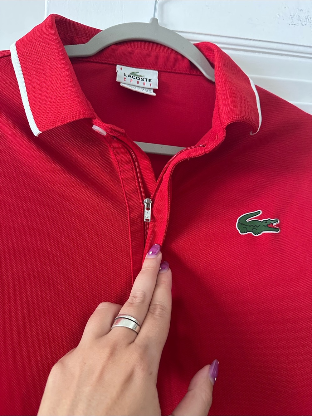 Lacoste Sport Zip-Up Polo Shirt Red - Size 4 (M) - Picture 2 of 4